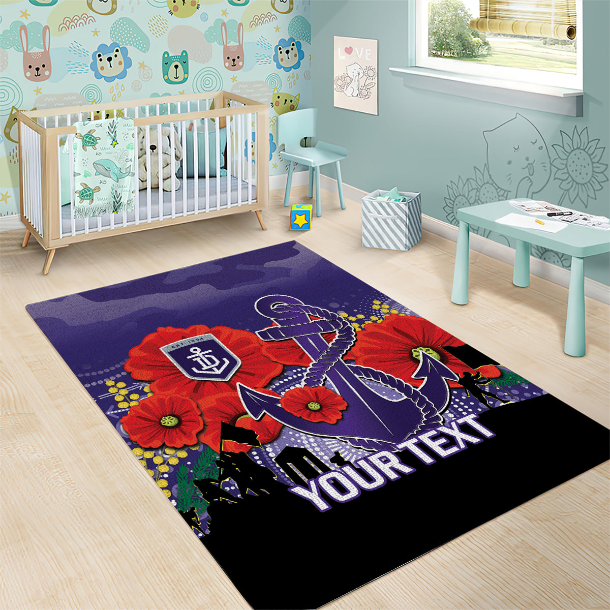 Custom Dockers Football ANZAC Area Rug Gallipoli Camouflage With Poppies - Vibe Hoodie Shop