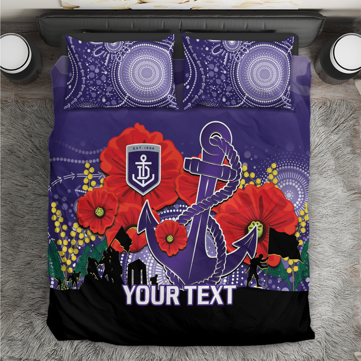 Custom Dockers Football ANZAC Bedding Set Gallipoli Camouflage With Poppies - Vibe Hoodie Shop