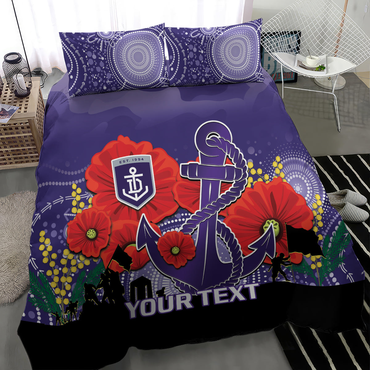 Custom Dockers Football ANZAC Bedding Set Gallipoli Camouflage With Poppies - Vibe Hoodie Shop