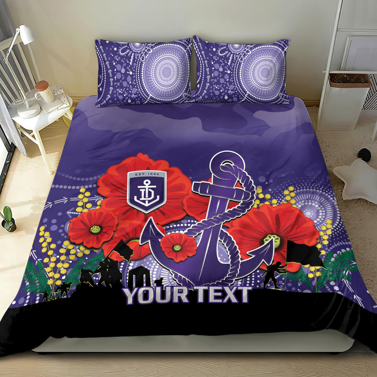 Custom Dockers Football ANZAC Bedding Set Gallipoli Camouflage With Poppies - Vibe Hoodie Shop