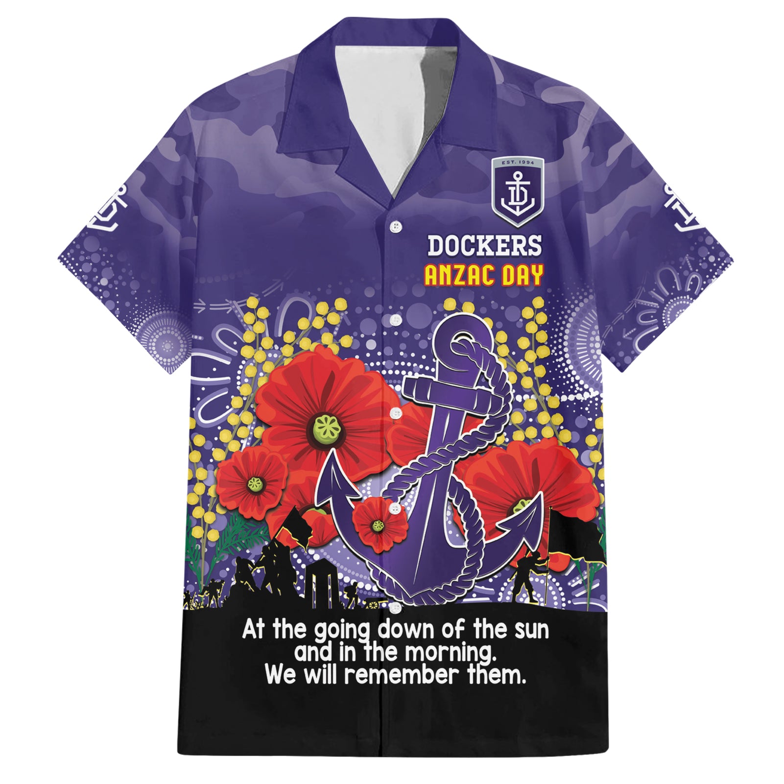 Custom Dockers Football ANZAC Hawaiian Shirt Gallipoli Camouflage With Poppies - Vibe Hoodie Shop