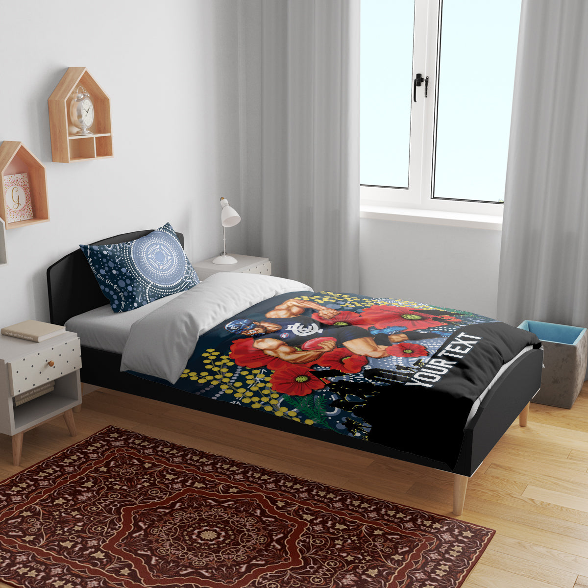 Custom Blues Football ANZAC Bedding Set Gallipoli Camouflage With Poppies - Vibe Hoodie Shop