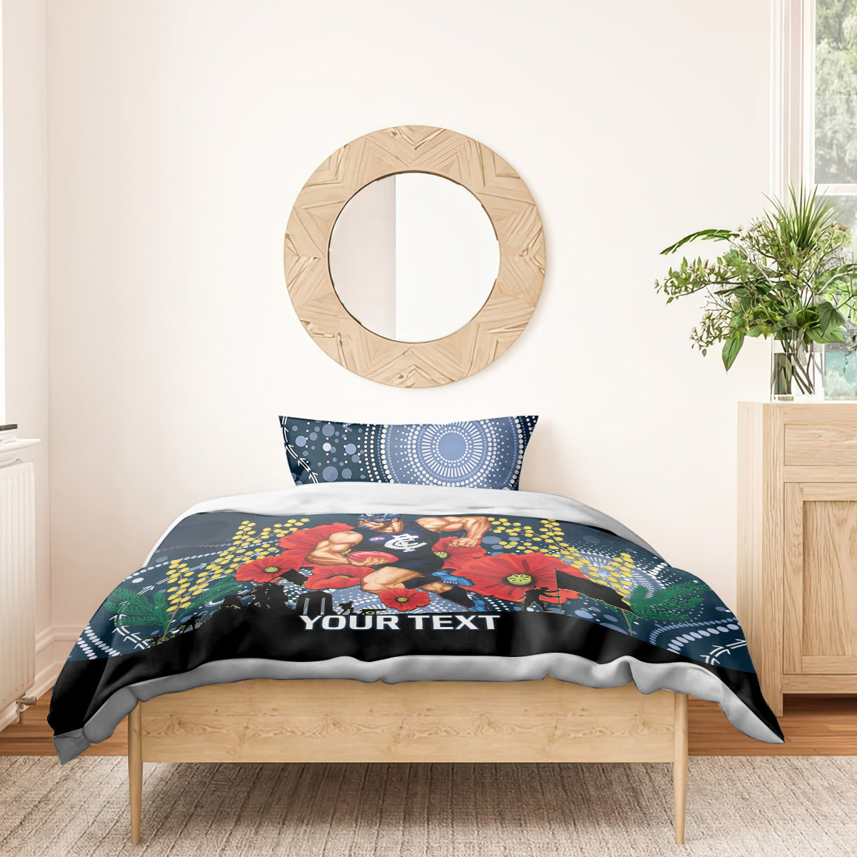 Custom Blues Football ANZAC Bedding Set Gallipoli Camouflage With Poppies - Vibe Hoodie Shop