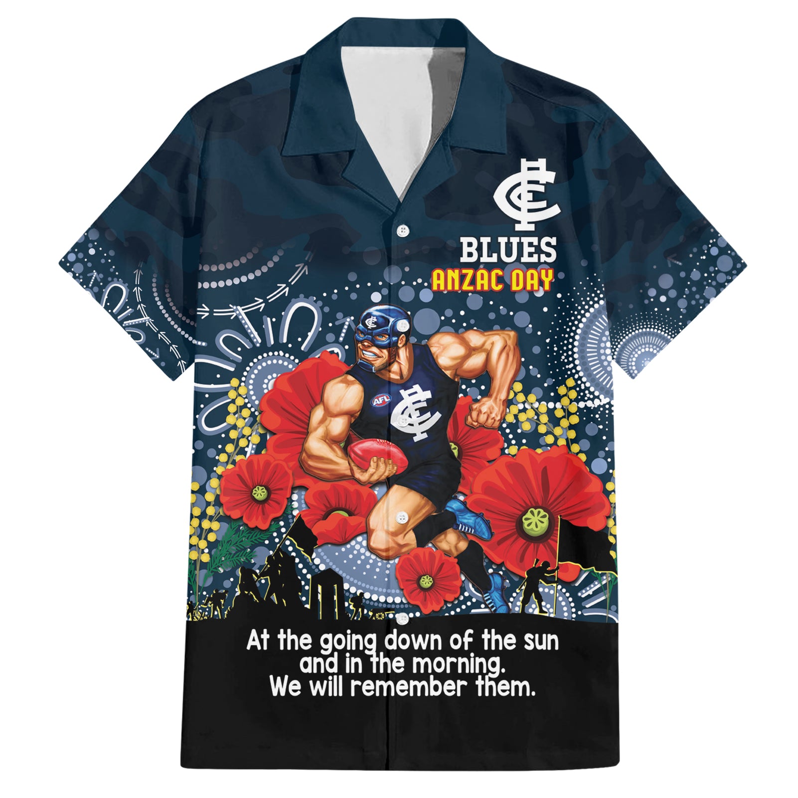 Custom Blues Football ANZAC Hawaiian Shirt Gallipoli Camouflage With Poppies - Vibe Hoodie Shop