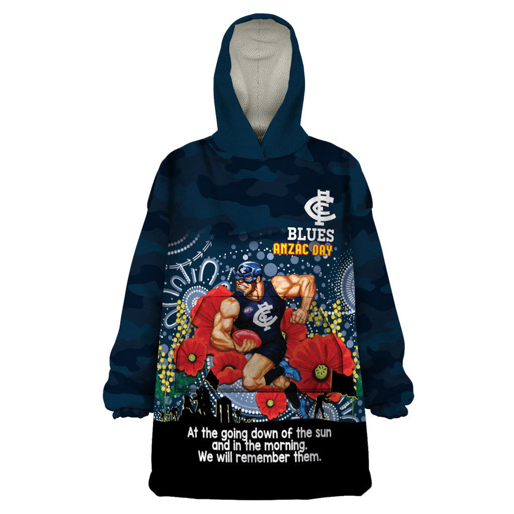 Custom Blues Football ANZAC Wearable Blanket Hoodie Gallipoli Camouflage With Poppies - Vibe Hoodie Shop