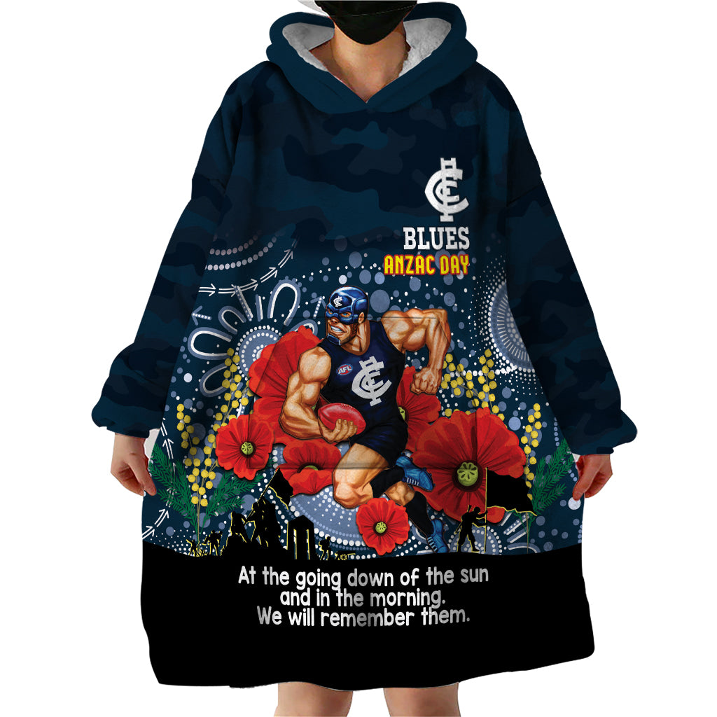 Custom Blues Football ANZAC Wearable Blanket Hoodie Gallipoli Camouflage With Poppies - Vibe Hoodie Shop