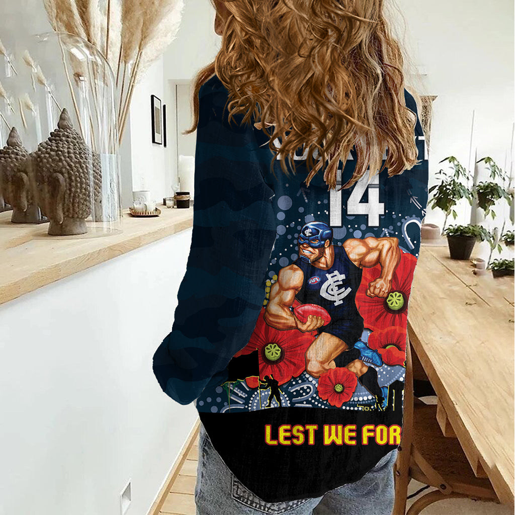 Custom Blues Football ANZAC Women Casual Shirt Gallipoli Camouflage With Poppies - Vibe Hoodie Shop