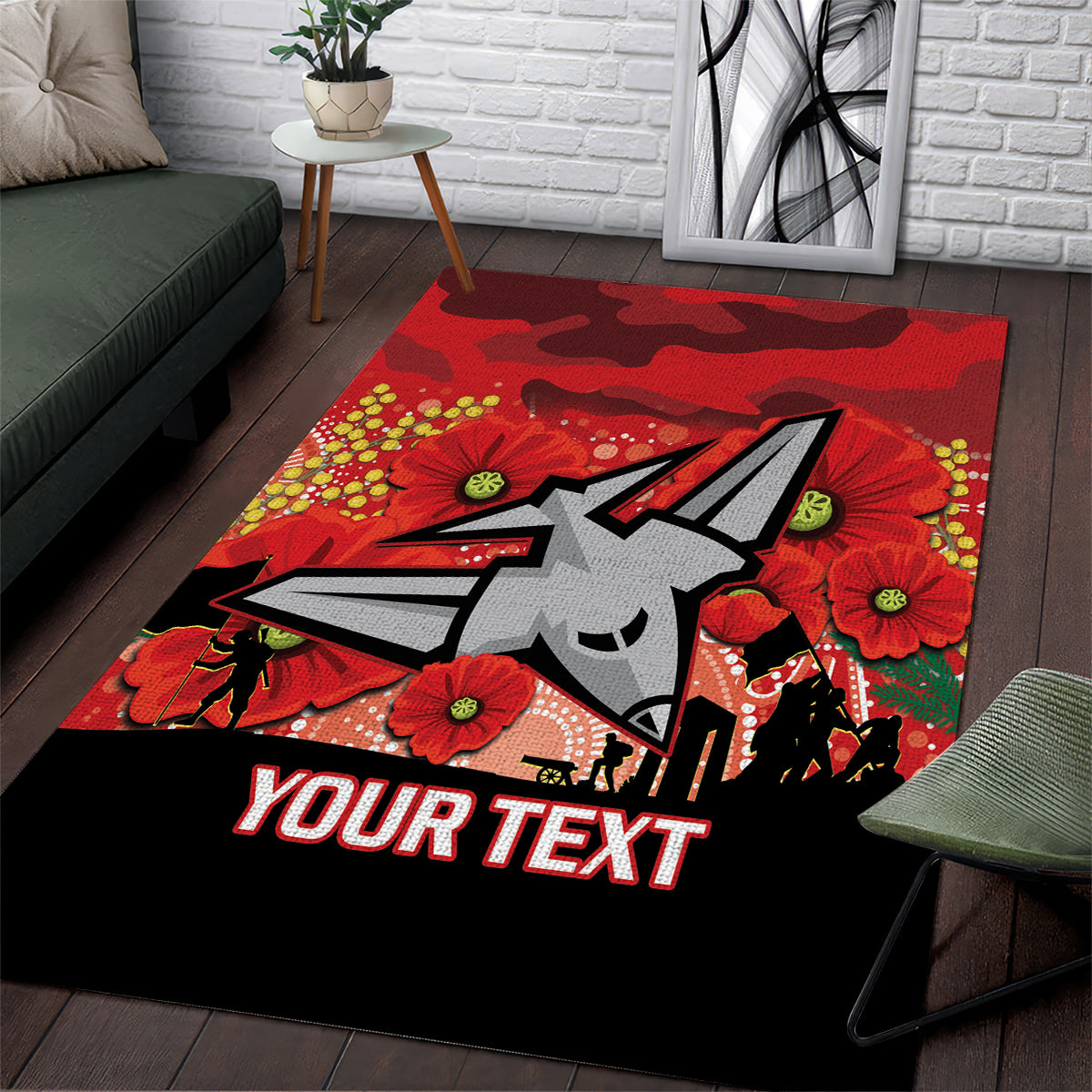 Custom Essendon Football ANZAC Area Rug Gallipoli Camouflage With Poppies - Vibe Hoodie Shop