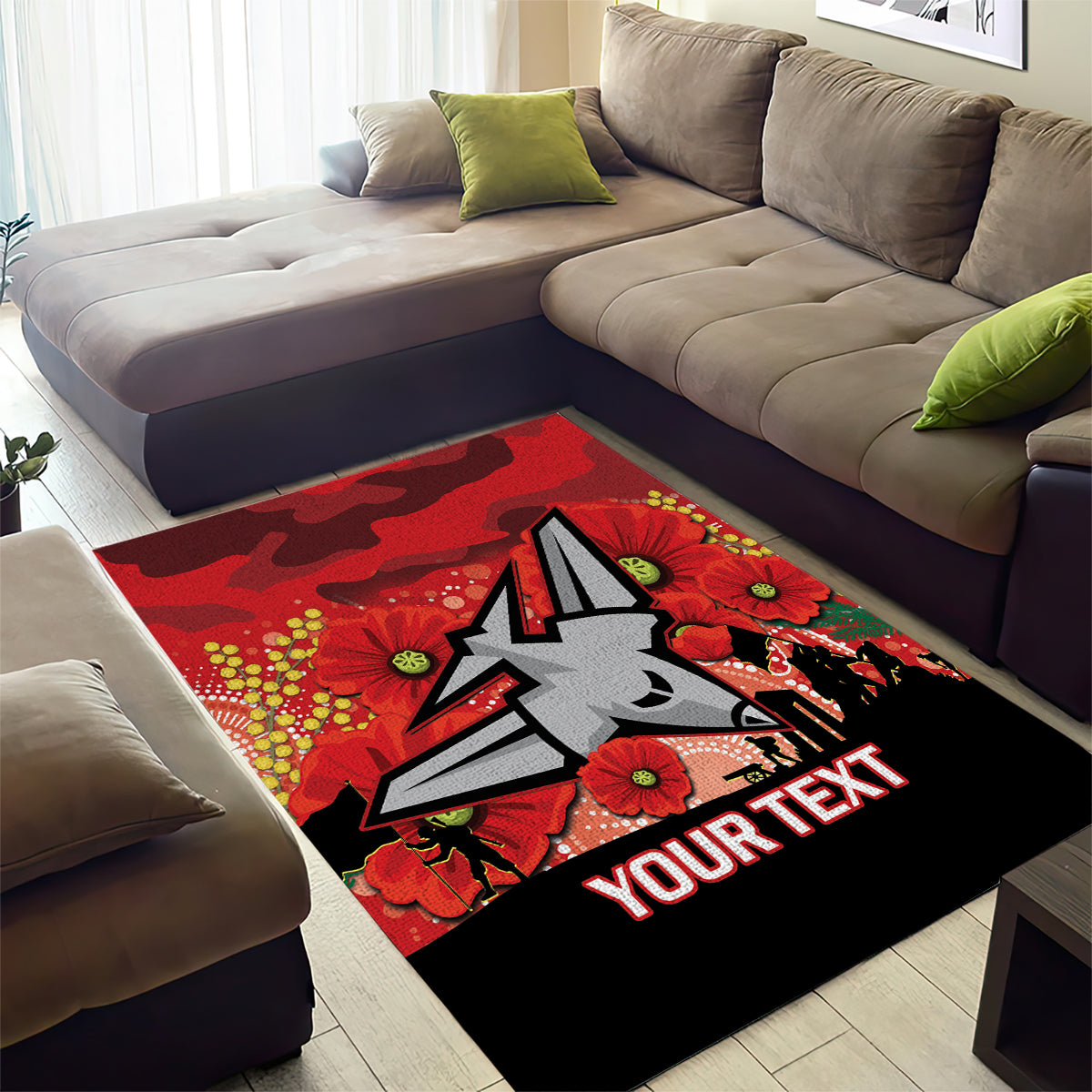 Custom Essendon Football ANZAC Area Rug Gallipoli Camouflage With Poppies - Vibe Hoodie Shop