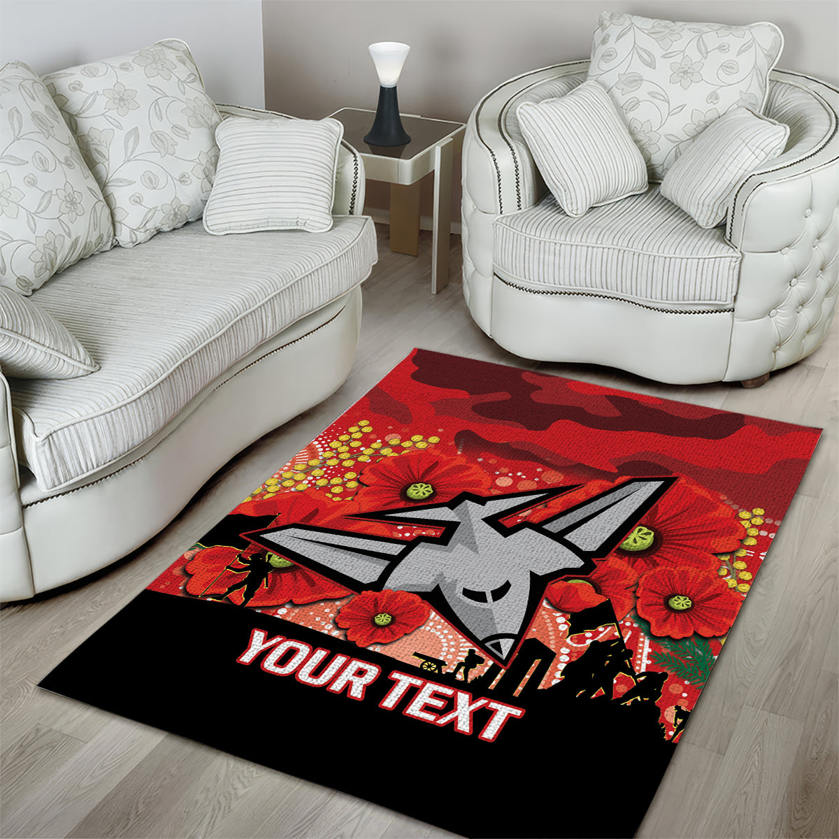 Custom Essendon Football ANZAC Area Rug Gallipoli Camouflage With Poppies - Vibe Hoodie Shop