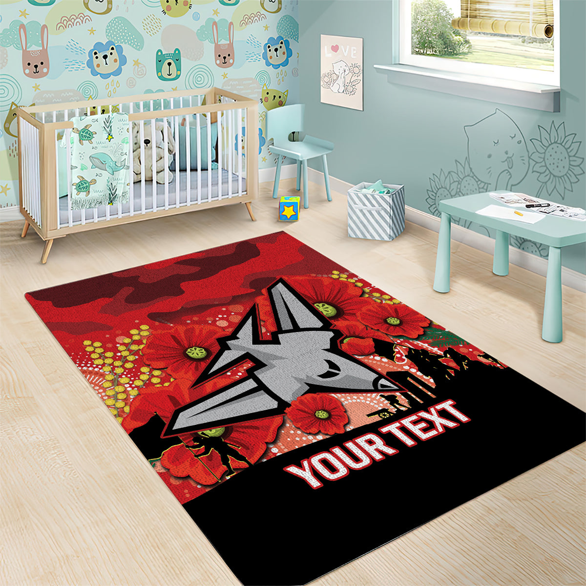 Custom Essendon Football ANZAC Area Rug Gallipoli Camouflage With Poppies - Vibe Hoodie Shop