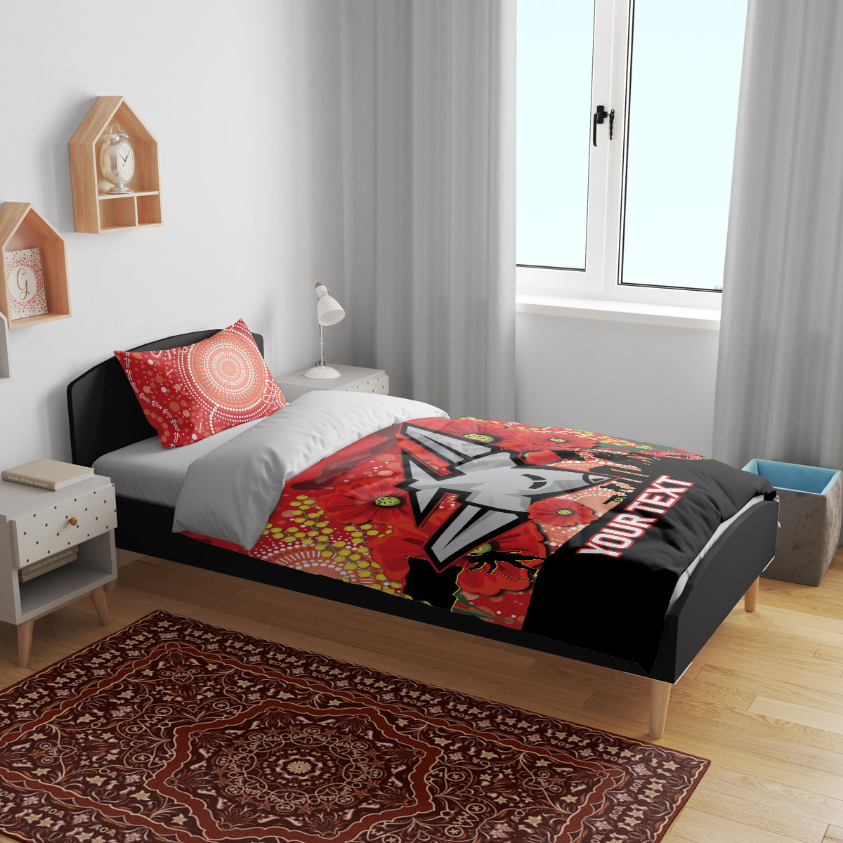 Custom Essendon Football ANZAC Bedding Set Gallipoli Camouflage With Poppies - Vibe Hoodie Shop