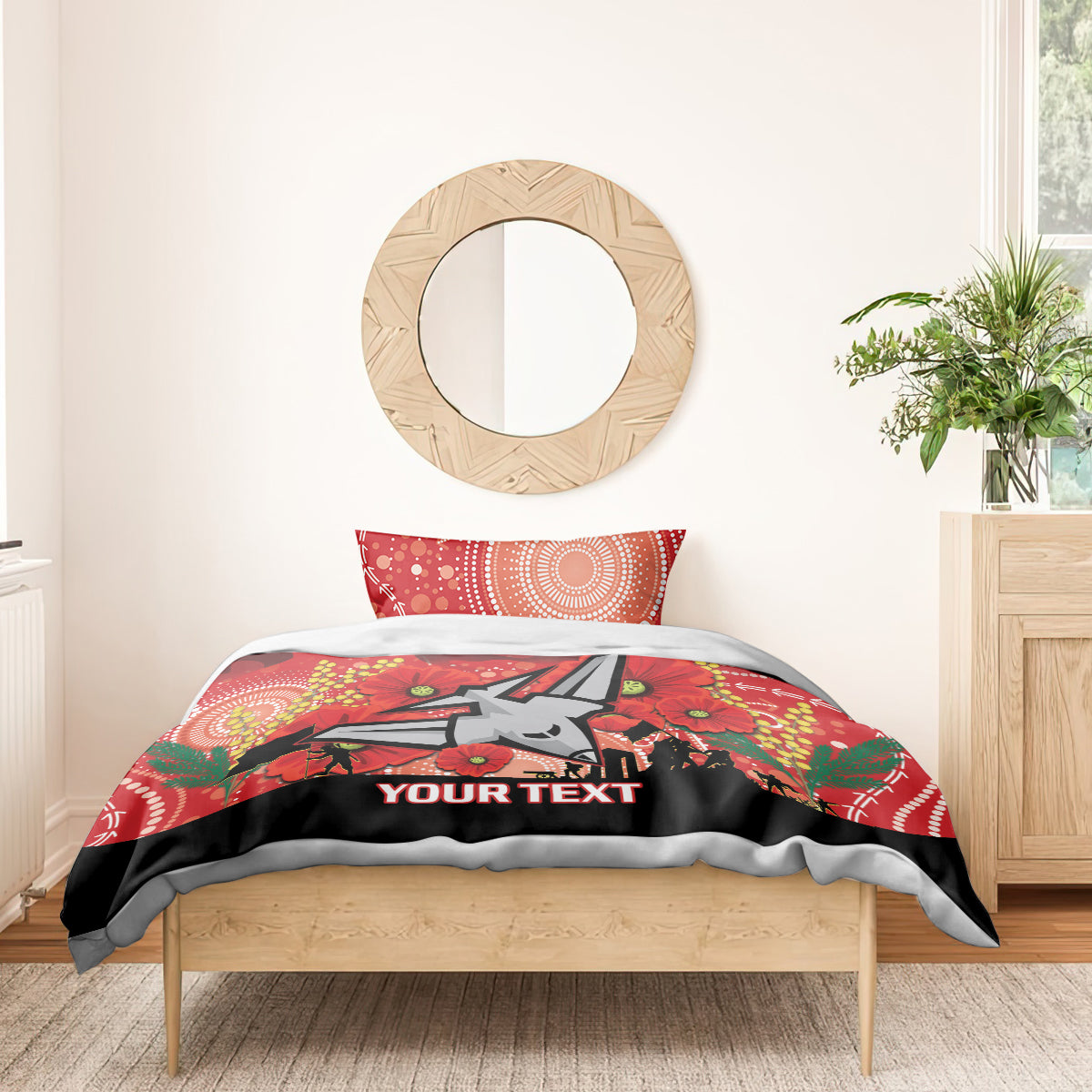 Custom Essendon Football ANZAC Bedding Set Gallipoli Camouflage With Poppies - Vibe Hoodie Shop