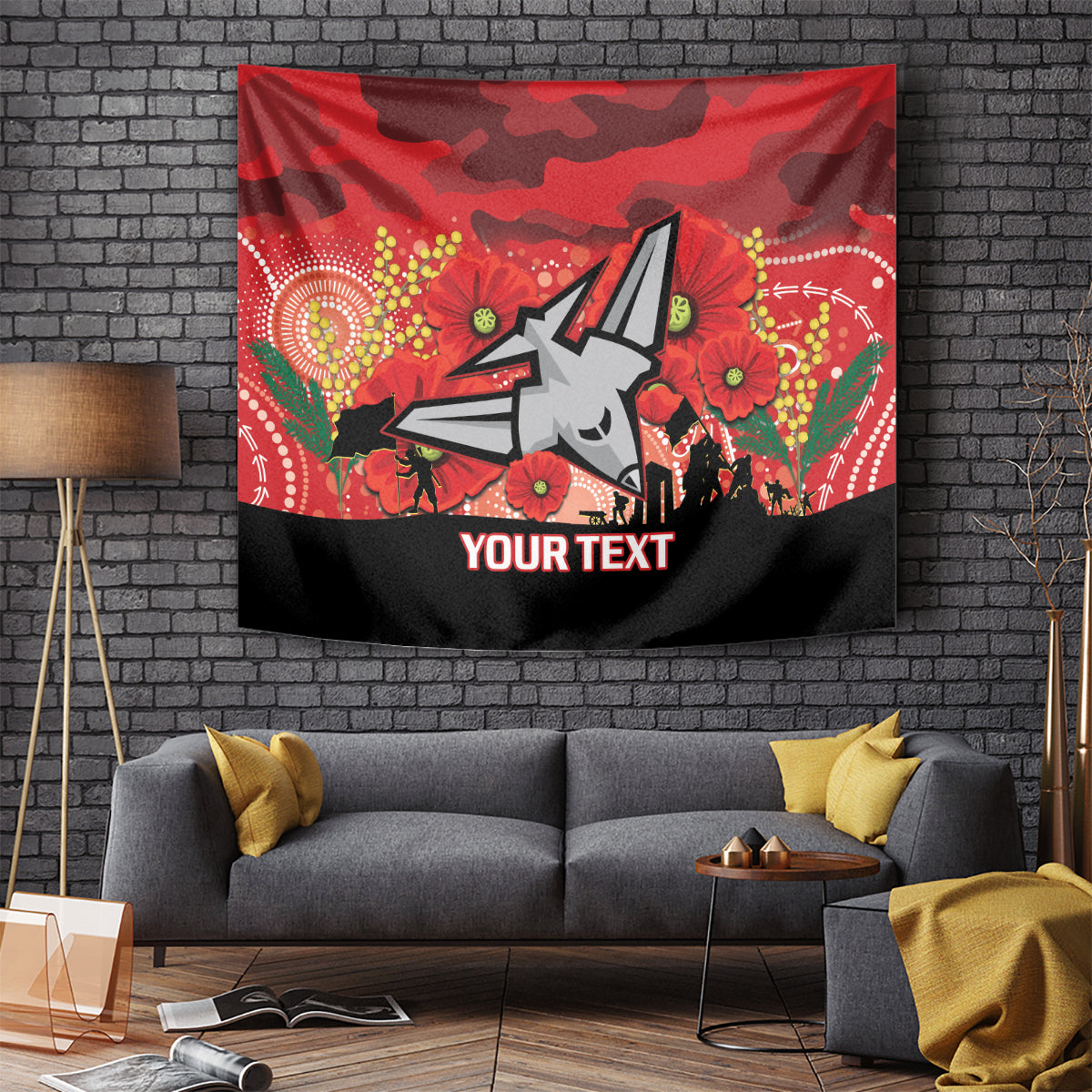 Custom Essendon Football ANZAC Tapestry Gallipoli Camouflage With Poppies - Vibe Hoodie Shop