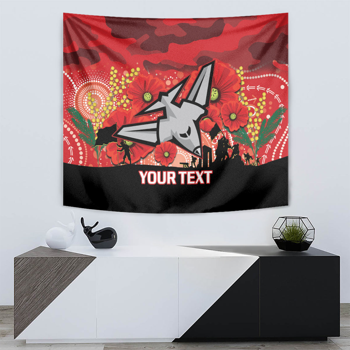 Custom Essendon Football ANZAC Tapestry Gallipoli Camouflage With Poppies - Vibe Hoodie Shop