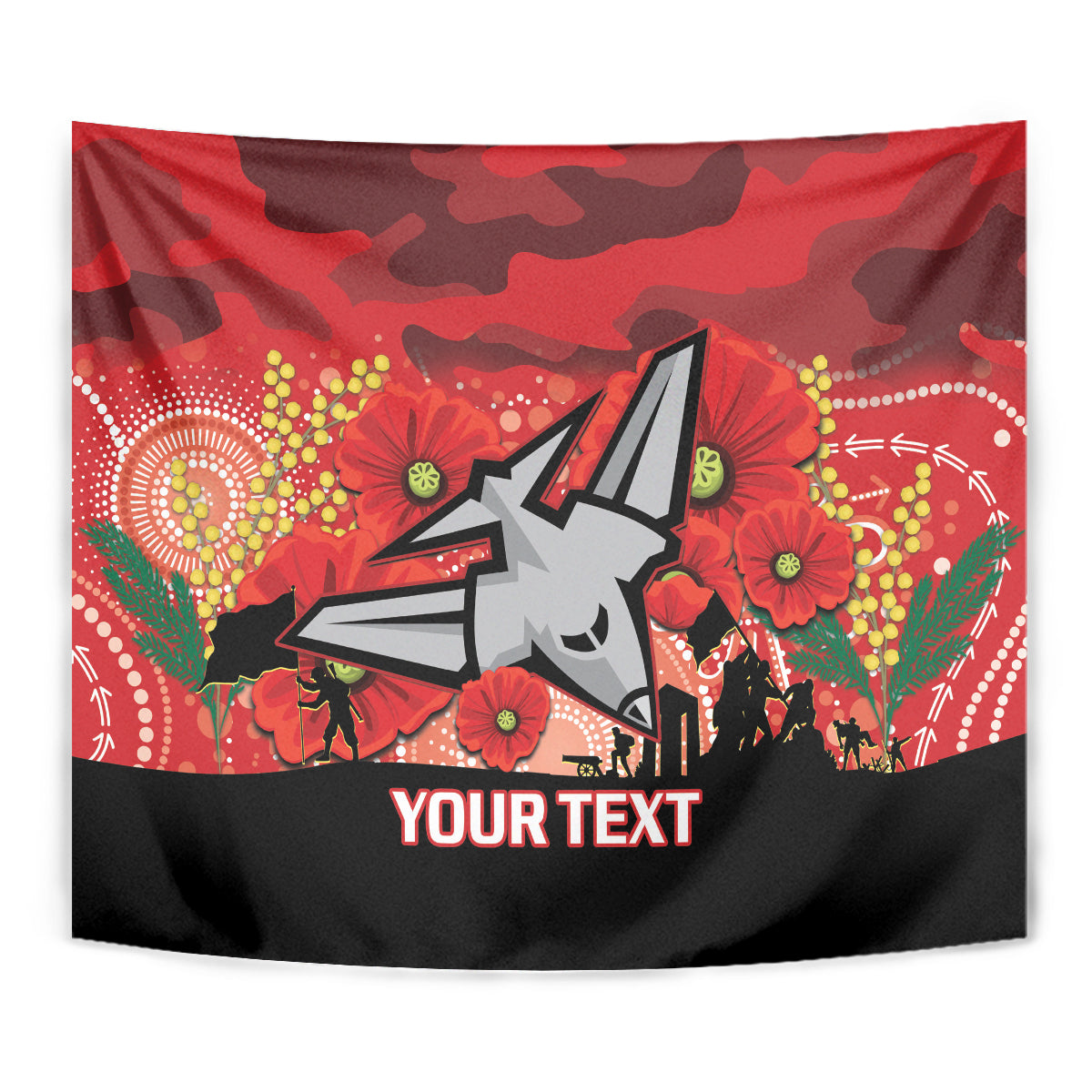 Custom Essendon Football ANZAC Tapestry Gallipoli Camouflage With Poppies - Vibe Hoodie Shop