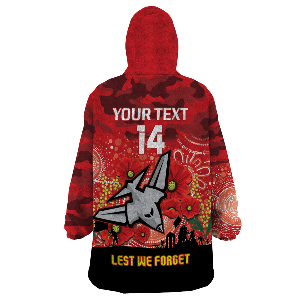 Custom Essendon Football ANZAC Wearable Blanket Hoodie Gallipoli Camouflage With Poppies - Vibe Hoodie Shop