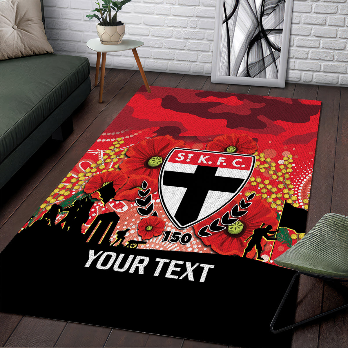 Custom St Kilda Football ANZAC Area Rug Gallipoli Camouflage With Poppies - Vibe Hoodie Shop