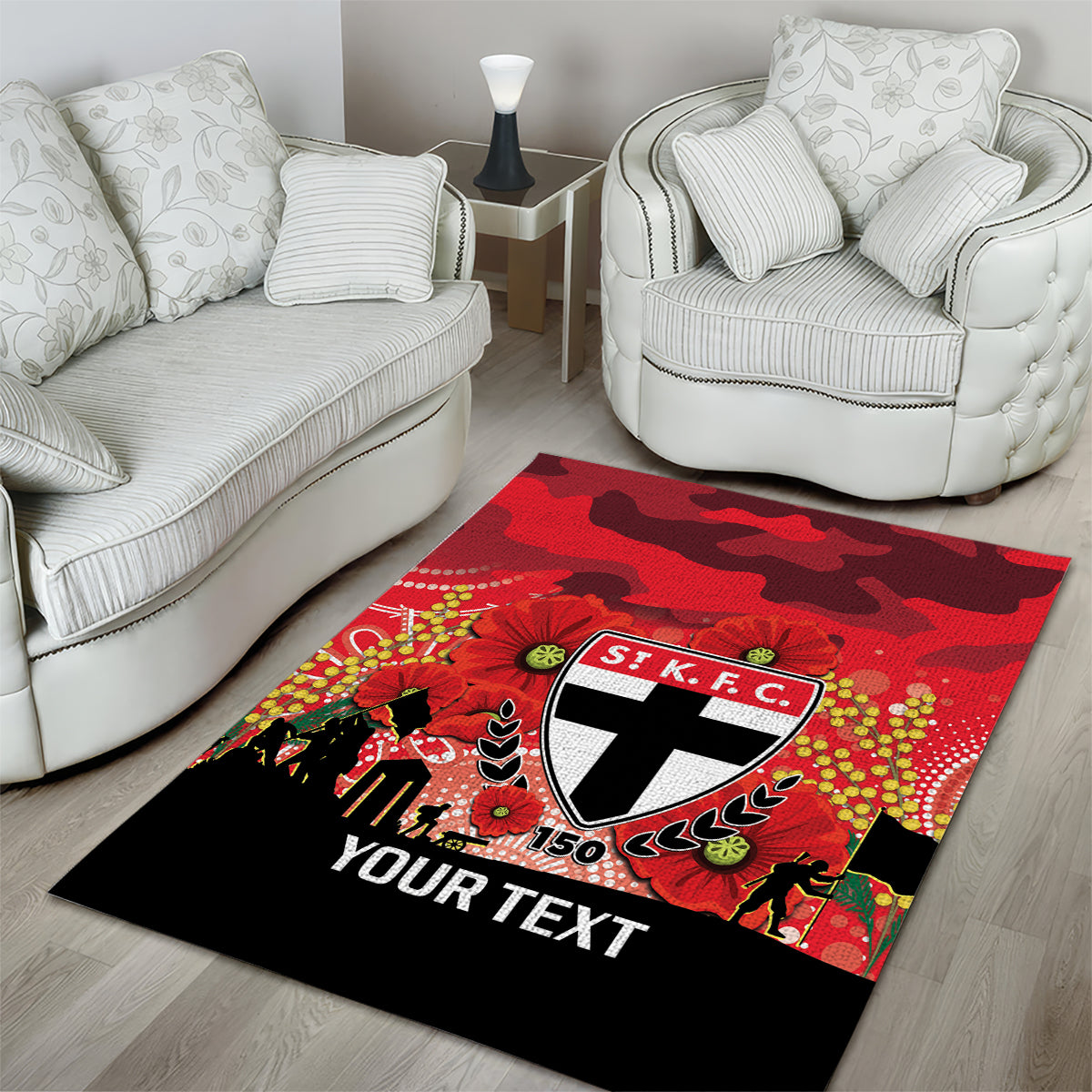 Custom St Kilda Football ANZAC Area Rug Gallipoli Camouflage With Poppies - Vibe Hoodie Shop