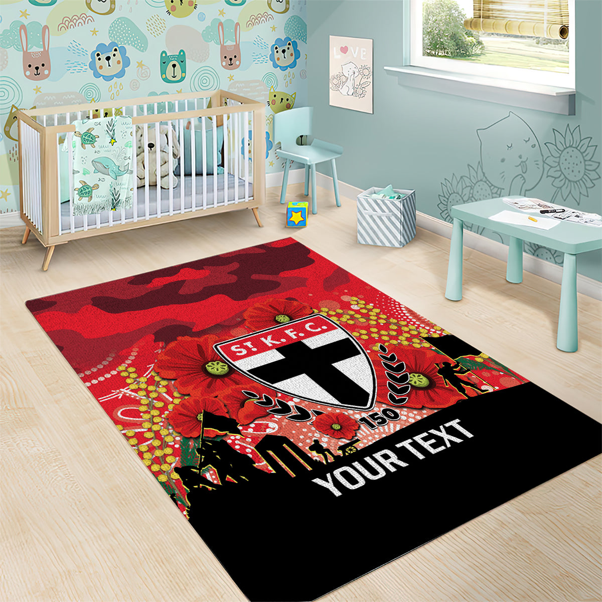 Custom St Kilda Football ANZAC Area Rug Gallipoli Camouflage With Poppies - Vibe Hoodie Shop