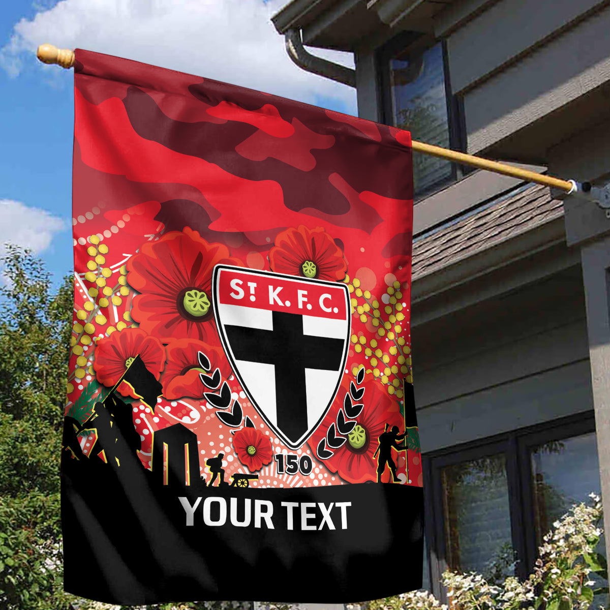 Custom St Kilda Football ANZAC Garden Flag Gallipoli Camouflage With Poppies - Vibe Hoodie Shop