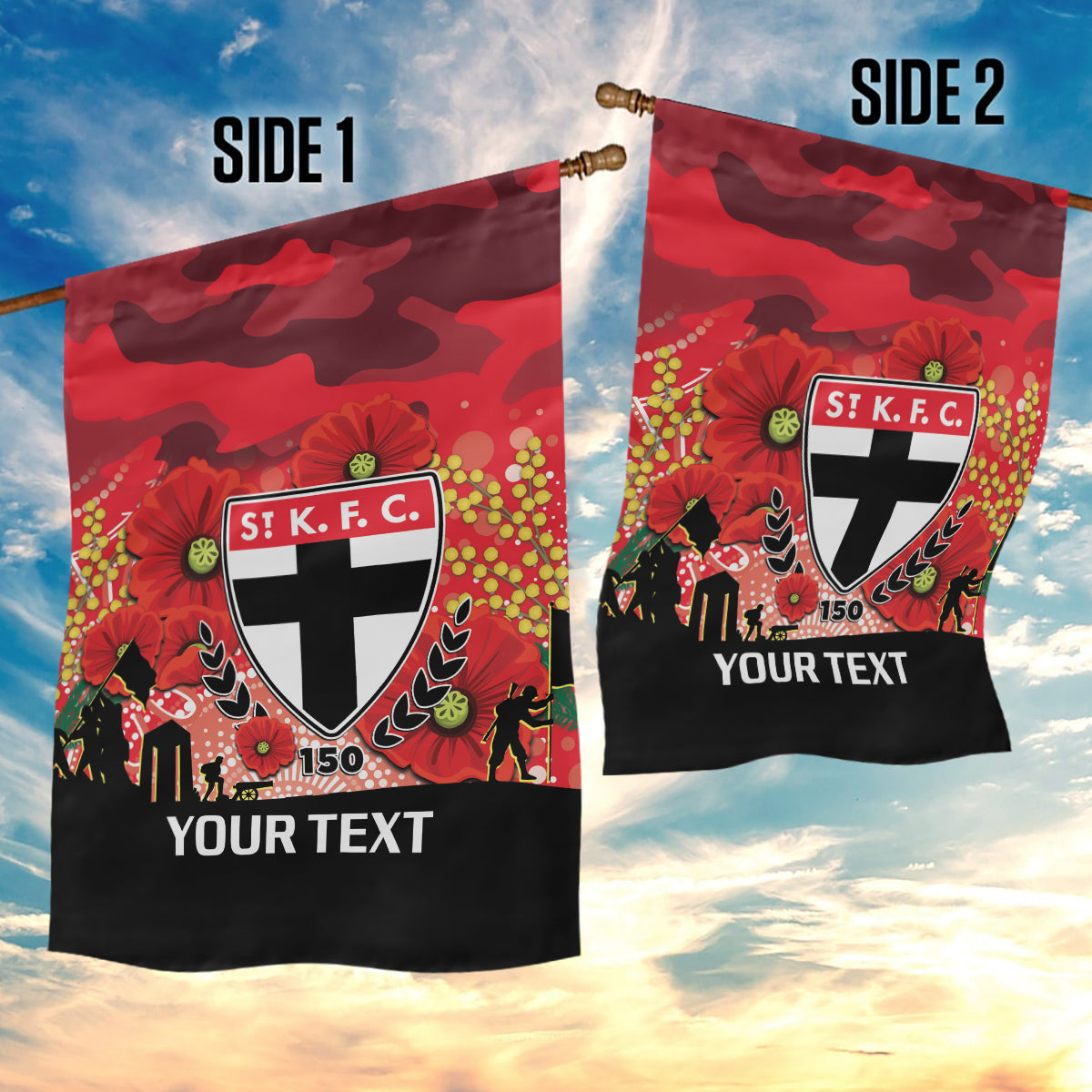 Custom St Kilda Football ANZAC Garden Flag Gallipoli Camouflage With Poppies - Vibe Hoodie Shop