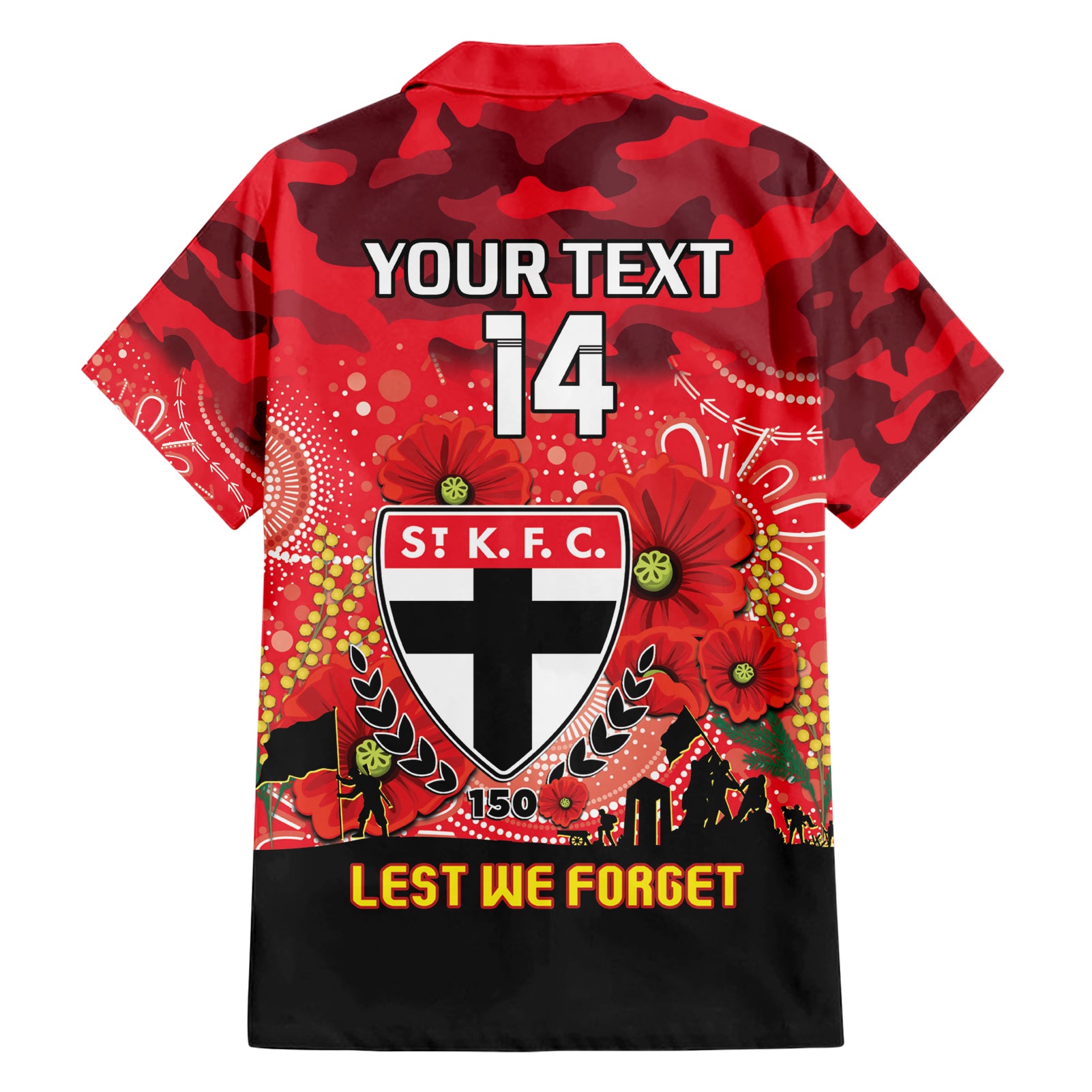 Custom St Kilda Football ANZAC Hawaiian Shirt Gallipoli Camouflage With Poppies - Vibe Hoodie Shop