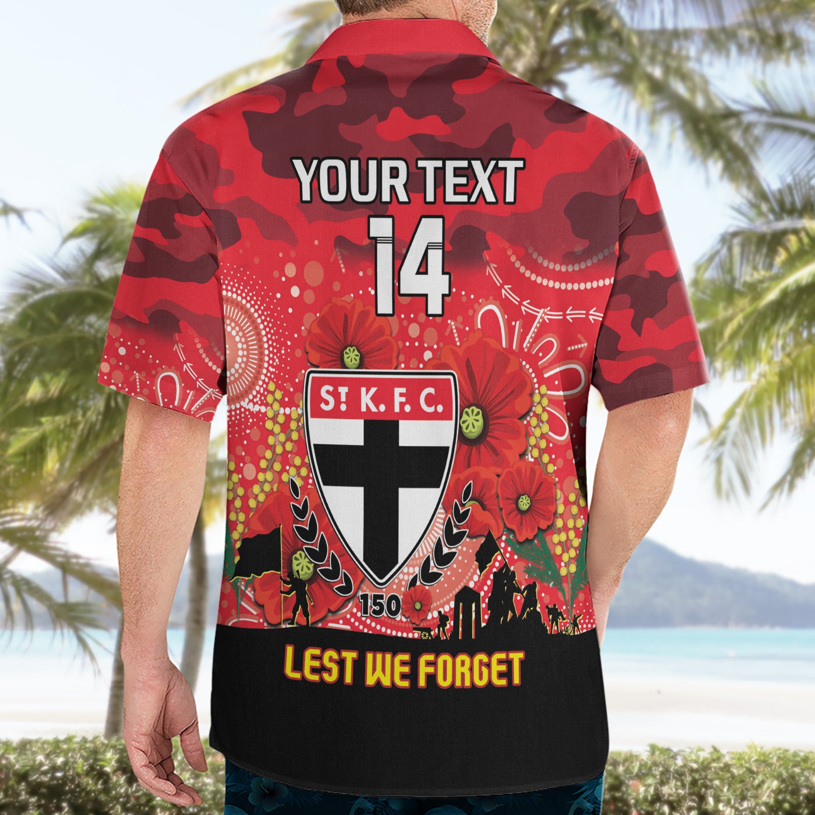 Custom St Kilda Football ANZAC Hawaiian Shirt Gallipoli Camouflage With Poppies - Vibe Hoodie Shop