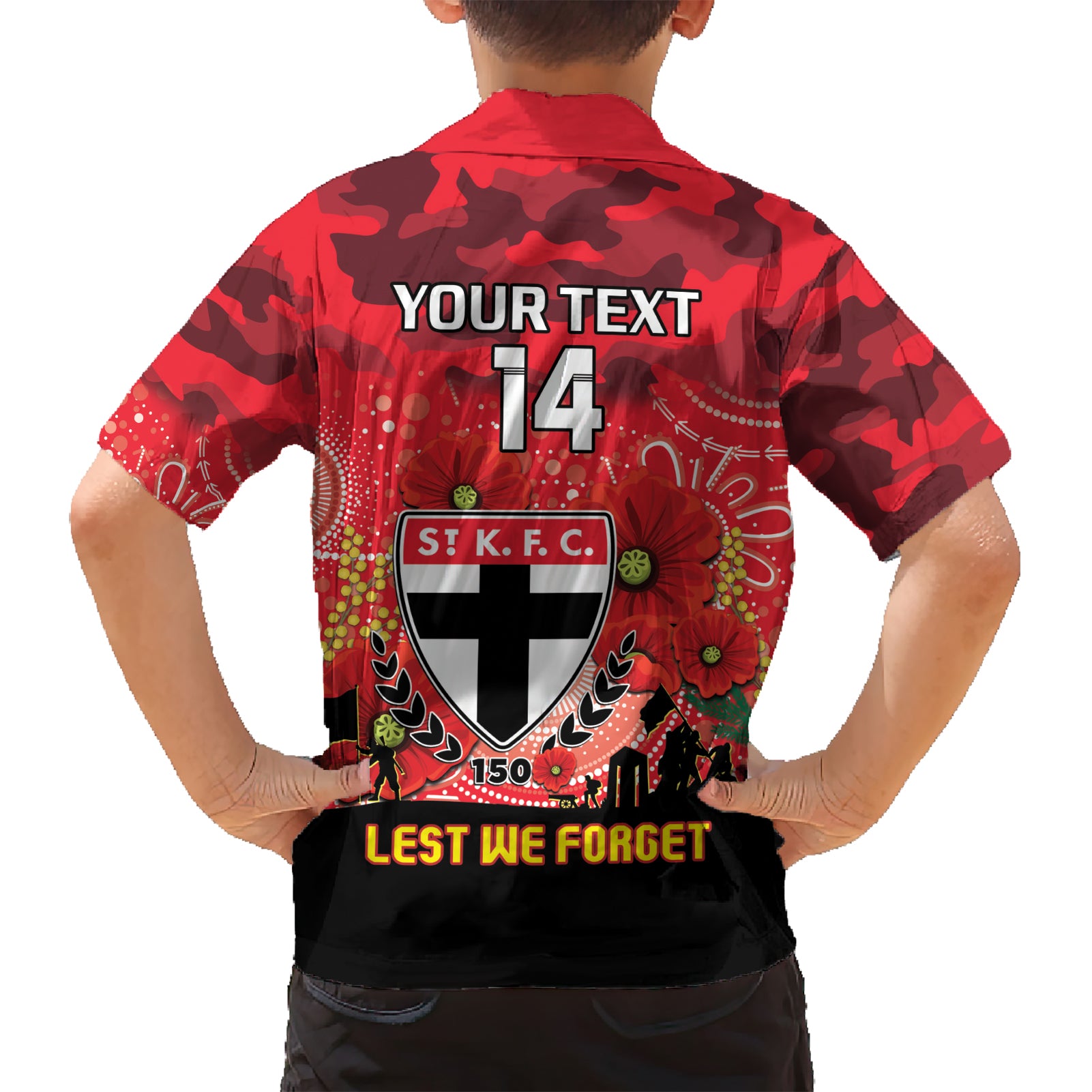 Custom St Kilda Football ANZAC Hawaiian Shirt Gallipoli Camouflage With Poppies - Vibe Hoodie Shop