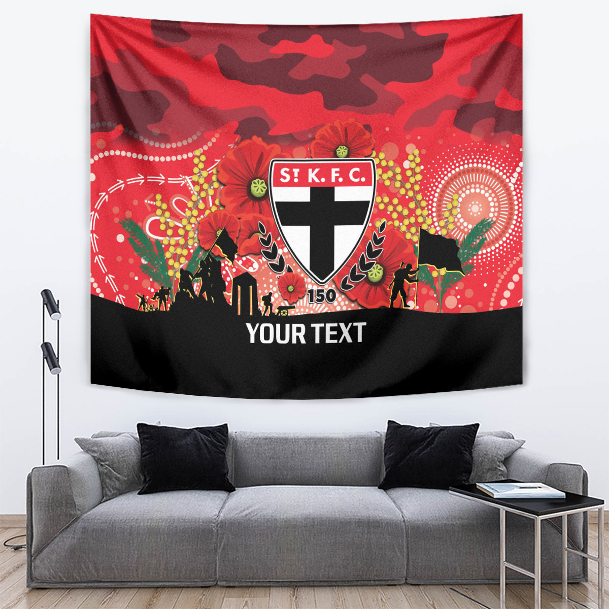 Custom St Kilda Football ANZAC Tapestry Gallipoli Camouflage With Poppies - Vibe Hoodie Shop