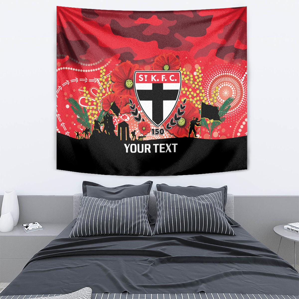 Custom St Kilda Football ANZAC Tapestry Gallipoli Camouflage With Poppies - Vibe Hoodie Shop