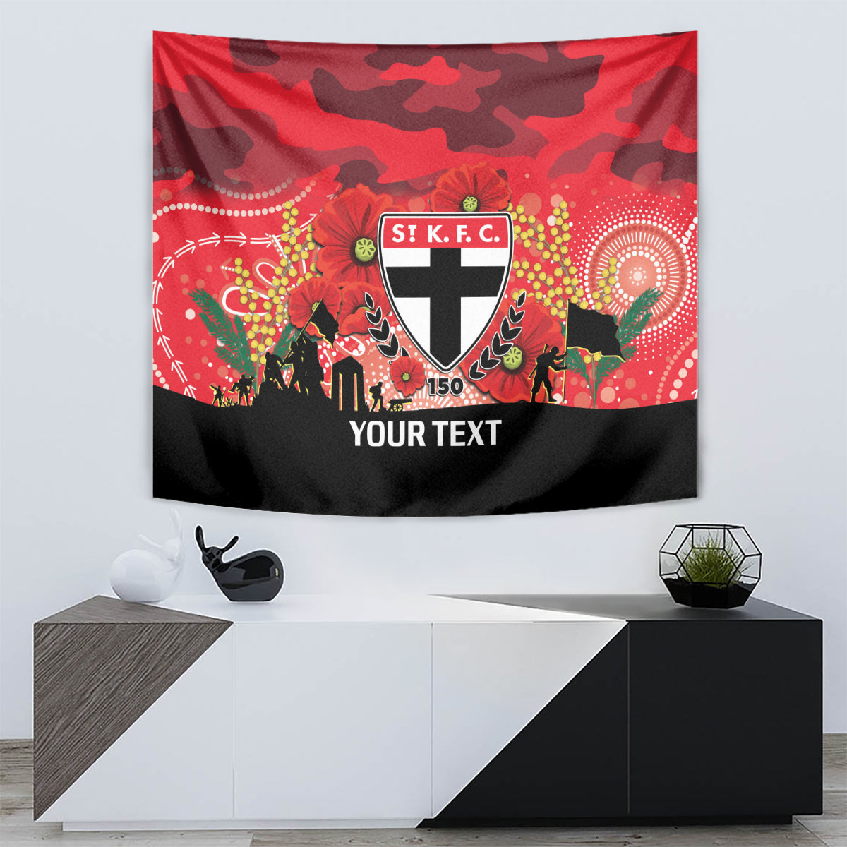 Custom St Kilda Football ANZAC Tapestry Gallipoli Camouflage With Poppies - Vibe Hoodie Shop