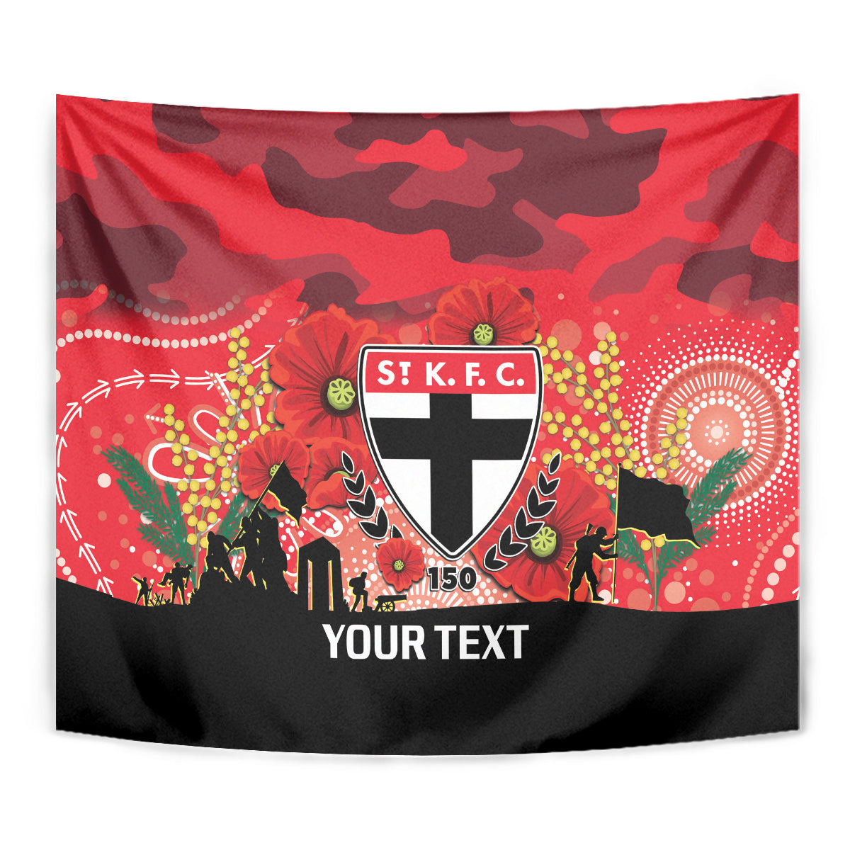 Custom St Kilda Football ANZAC Tapestry Gallipoli Camouflage With Poppies - Vibe Hoodie Shop