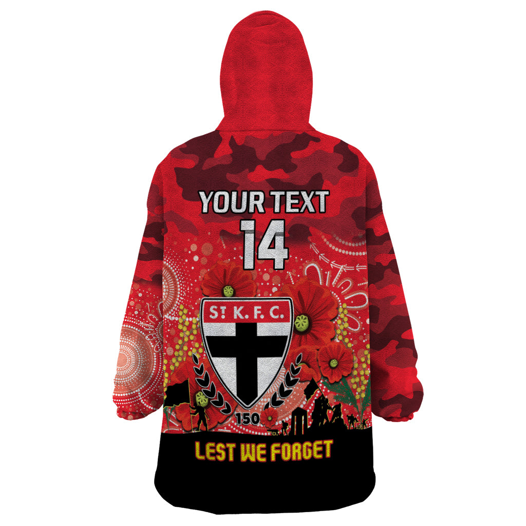 Custom St Kilda Football ANZAC Wearable Blanket Hoodie Gallipoli Camouflage With Poppies - Vibe Hoodie Shop