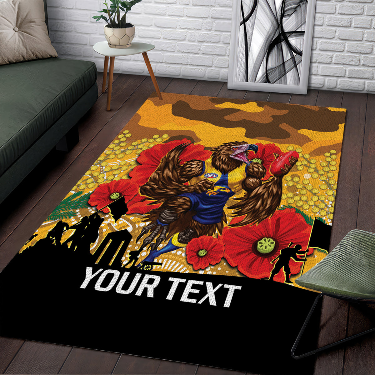 Custom Eagles Football ANZAC Area Rug Gallipoli Camouflage With Poppies - Vibe Hoodie Shop