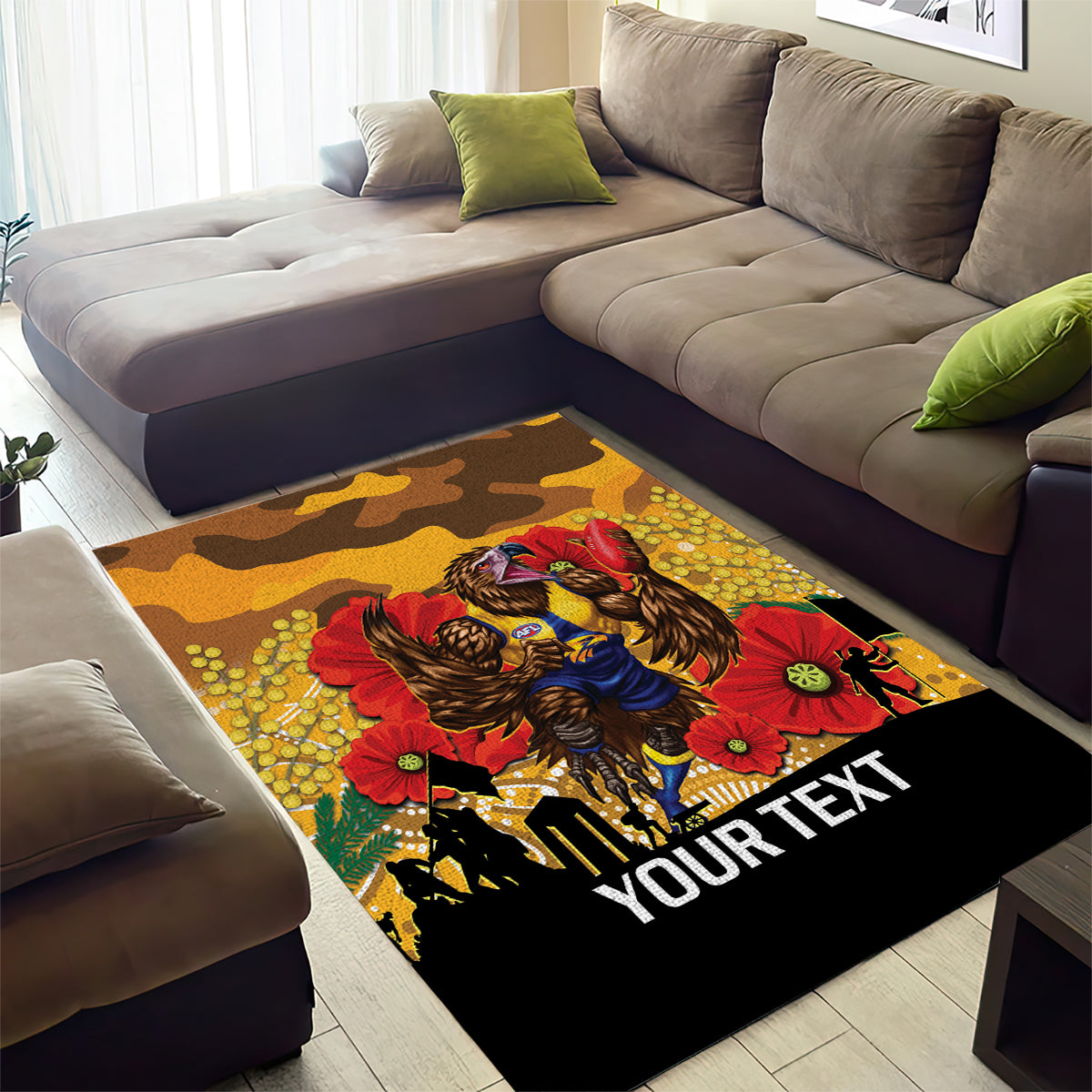 Custom Eagles Football ANZAC Area Rug Gallipoli Camouflage With Poppies - Vibe Hoodie Shop