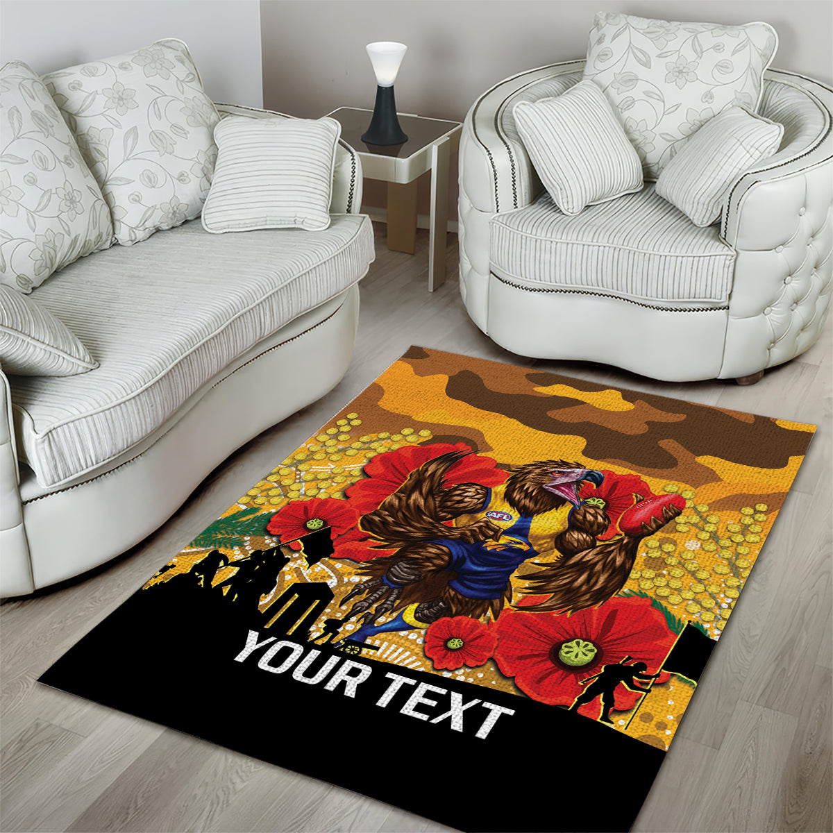 Custom Eagles Football ANZAC Area Rug Gallipoli Camouflage With Poppies - Vibe Hoodie Shop