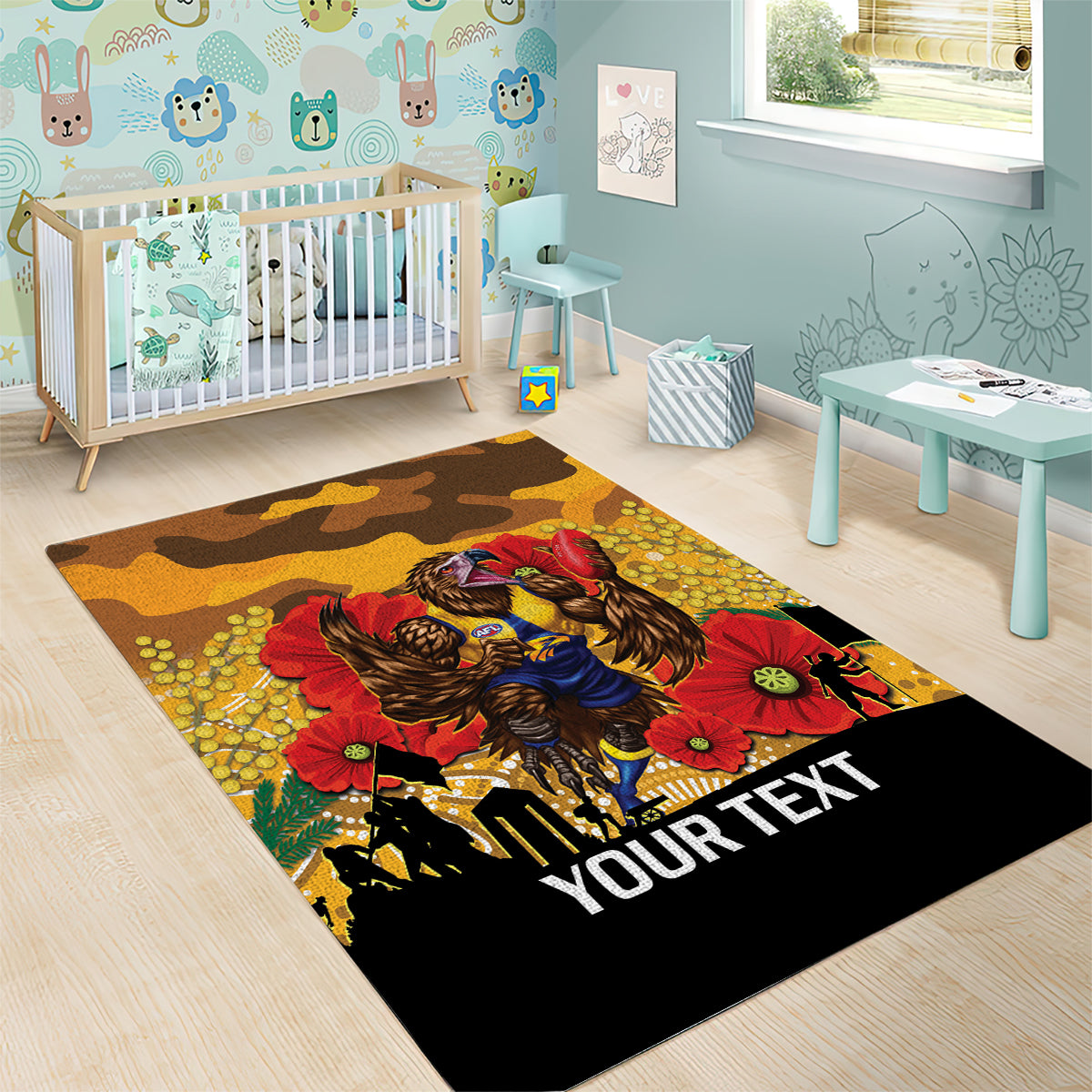 Custom Eagles Football ANZAC Area Rug Gallipoli Camouflage With Poppies - Vibe Hoodie Shop