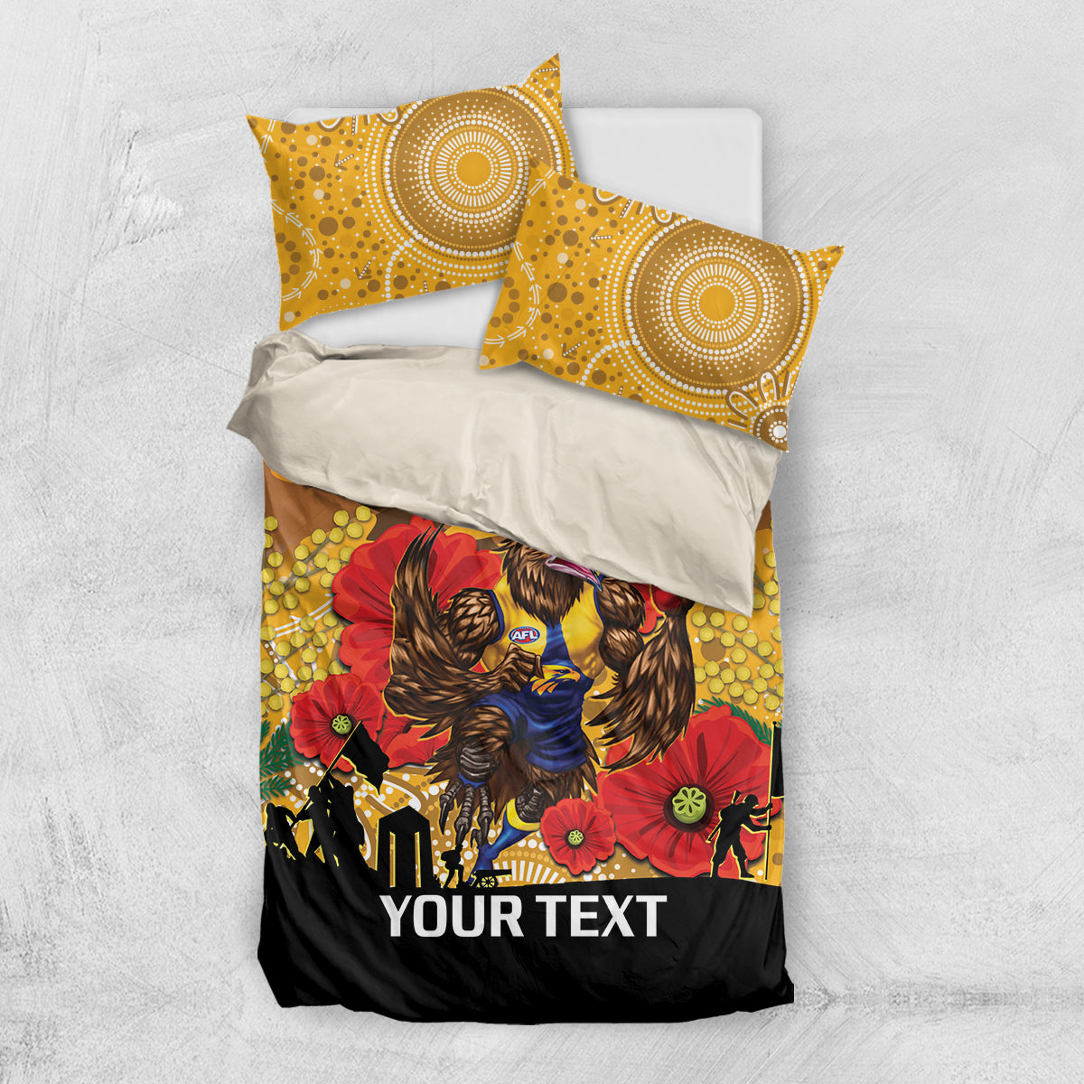 Custom Eagles Football ANZAC Bedding Set Gallipoli Camouflage With Poppies - Vibe Hoodie Shop