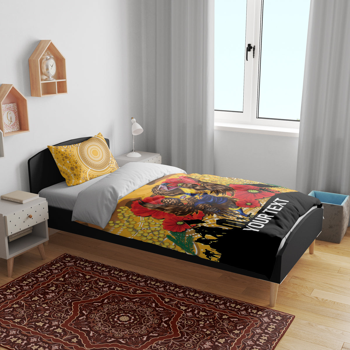 Custom Eagles Football ANZAC Bedding Set Gallipoli Camouflage With Poppies - Vibe Hoodie Shop