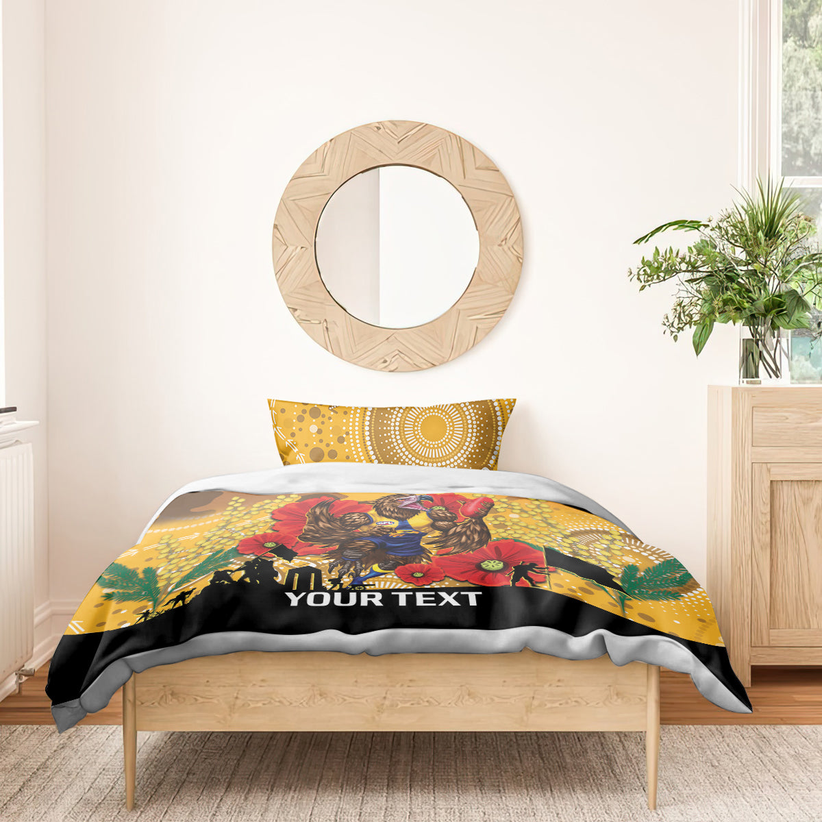 Custom Eagles Football ANZAC Bedding Set Gallipoli Camouflage With Poppies - Vibe Hoodie Shop