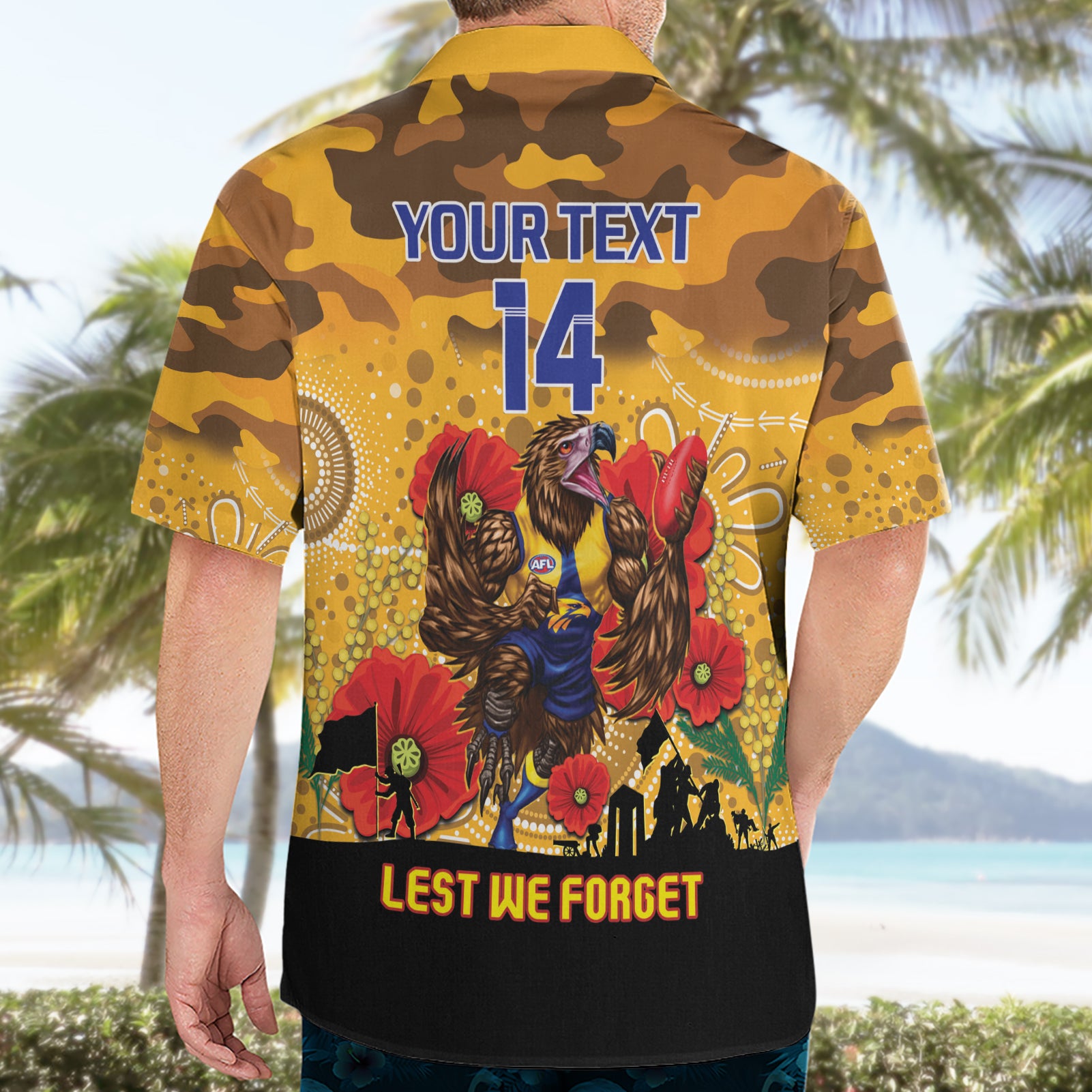 Custom Eagles Football ANZAC Hawaiian Shirt Gallipoli Camouflage With Poppies - Vibe Hoodie Shop