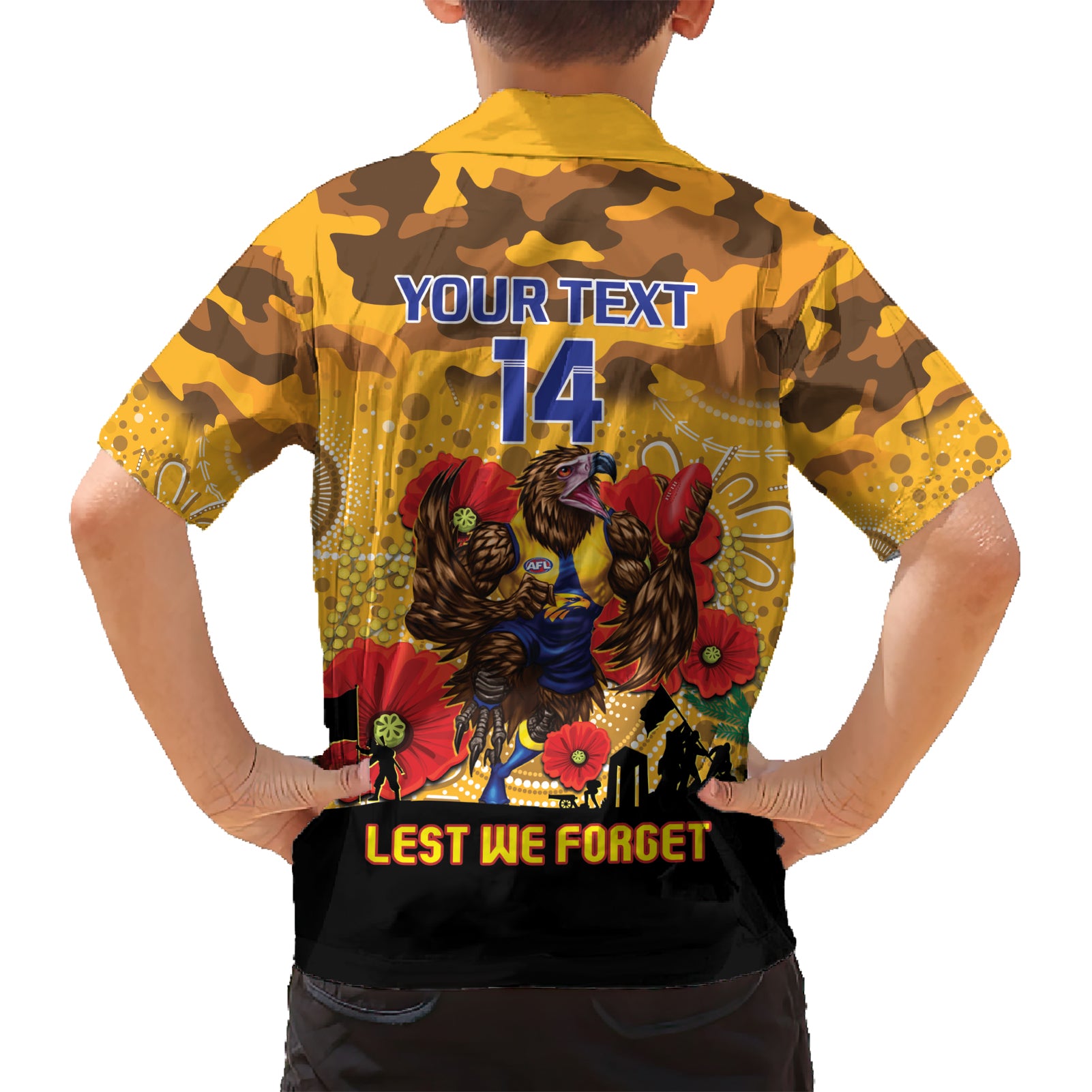 Custom Eagles Football ANZAC Hawaiian Shirt Gallipoli Camouflage With Poppies - Vibe Hoodie Shop