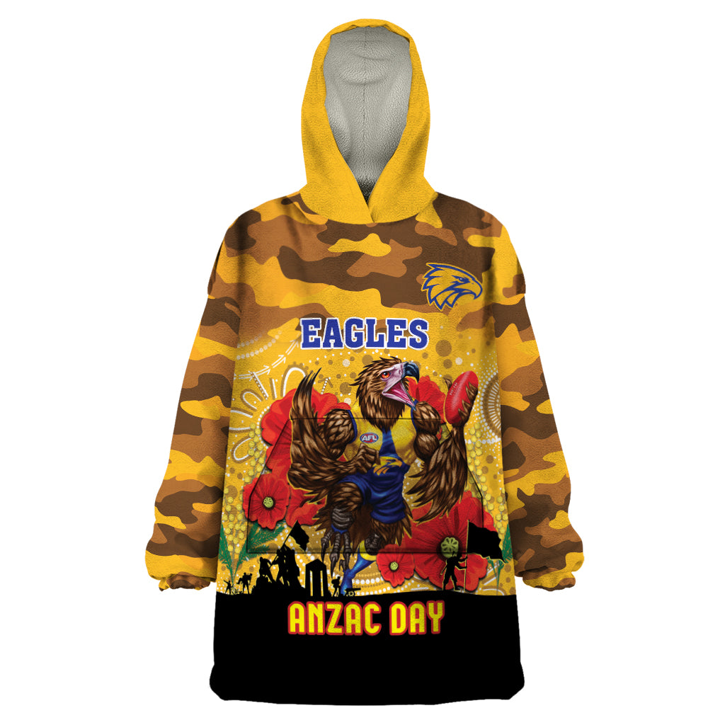 Custom Eagles Football ANZAC Wearable Blanket Hoodie Gallipoli Camouflage With Poppies - Vibe Hoodie Shop