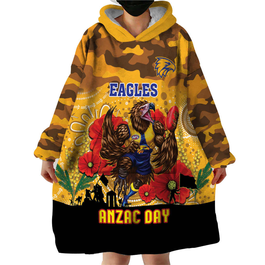 Custom Eagles Football ANZAC Wearable Blanket Hoodie Gallipoli Camouflage With Poppies - Vibe Hoodie Shop