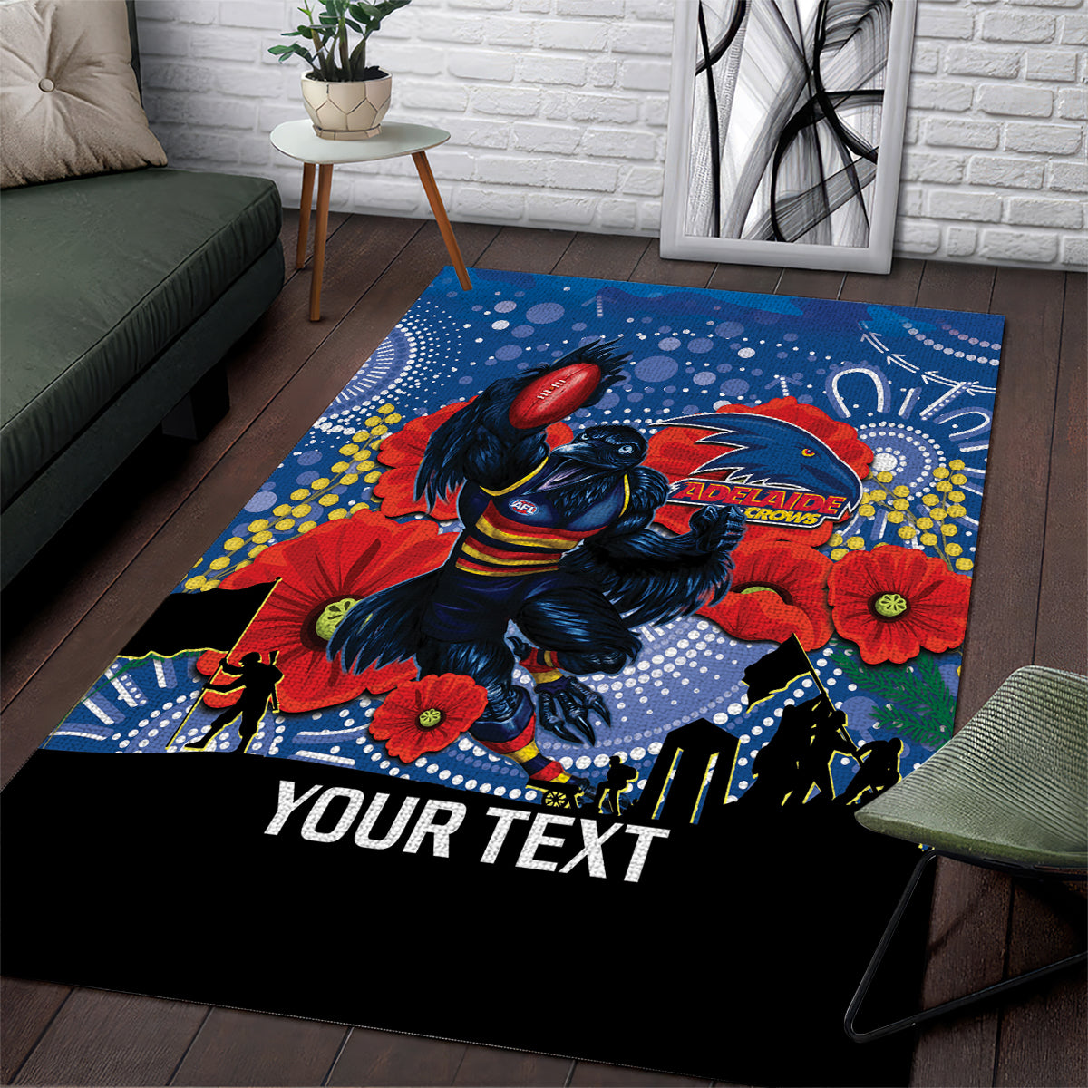 Custom Crows Football ANZAC Area Rug Gallipoli Camouflage With Poppies - Vibe Hoodie Shop