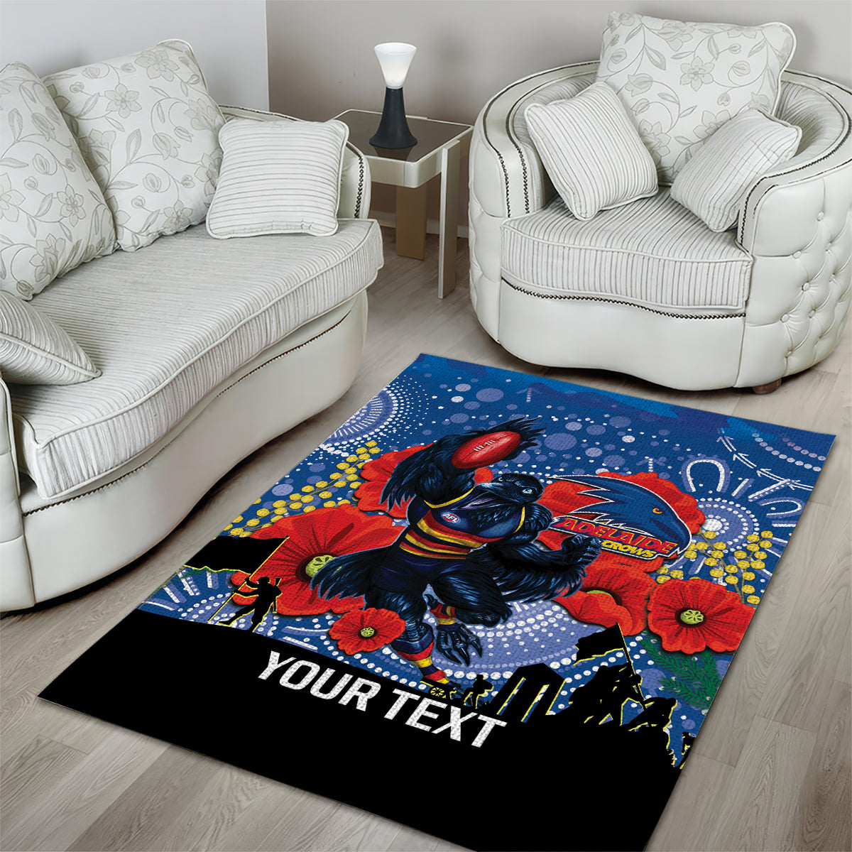 Custom Crows Football ANZAC Area Rug Gallipoli Camouflage With Poppies - Vibe Hoodie Shop