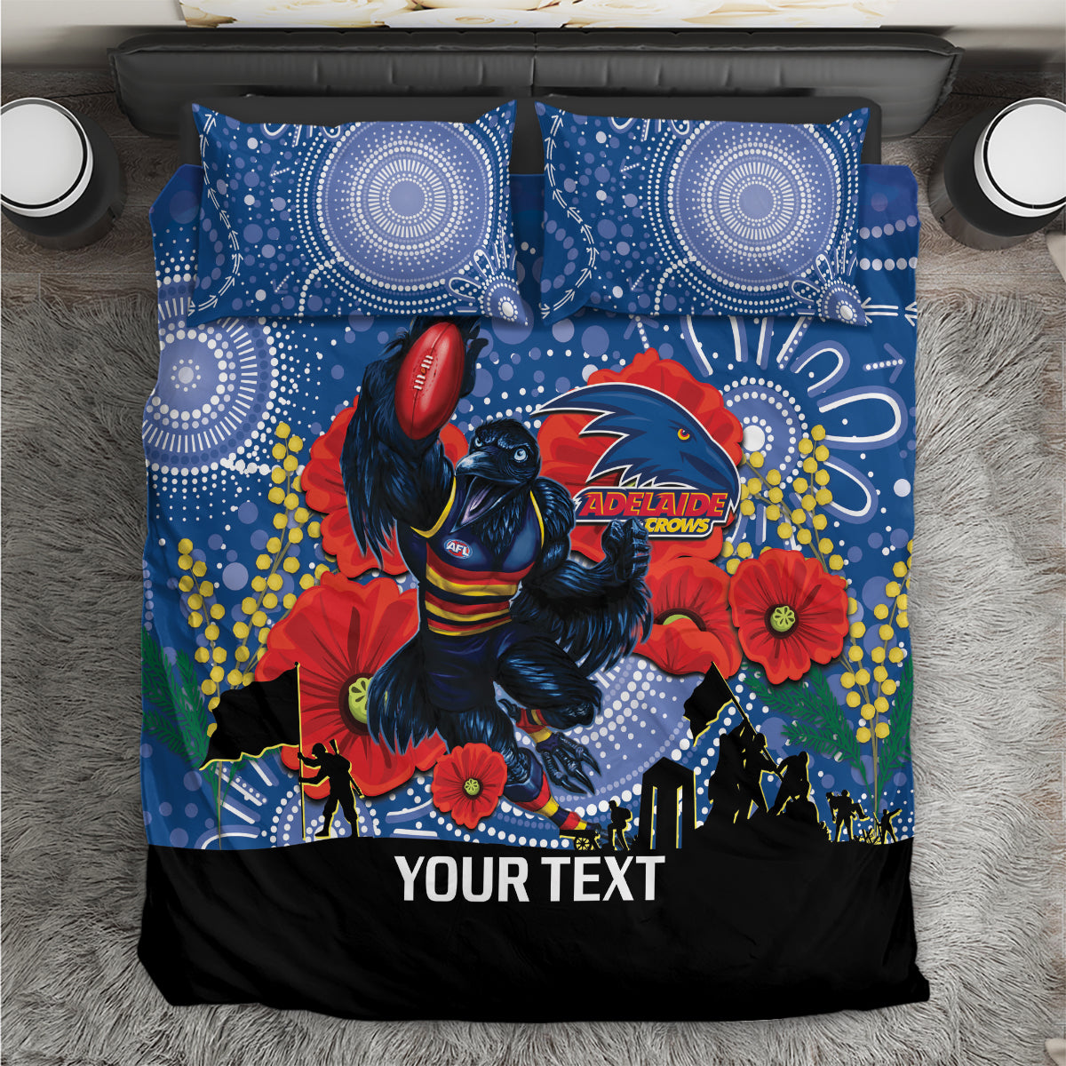 Custom Crows Football ANZAC Bedding Set Gallipoli Camouflage With Poppies - Vibe Hoodie Shop
