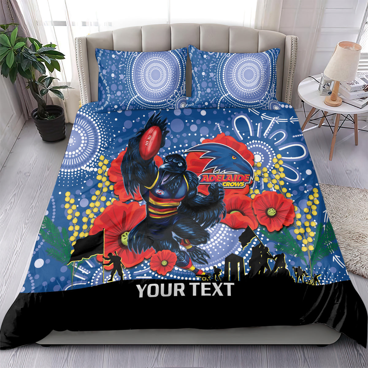 Custom Crows Football ANZAC Bedding Set Gallipoli Camouflage With Poppies - Vibe Hoodie Shop