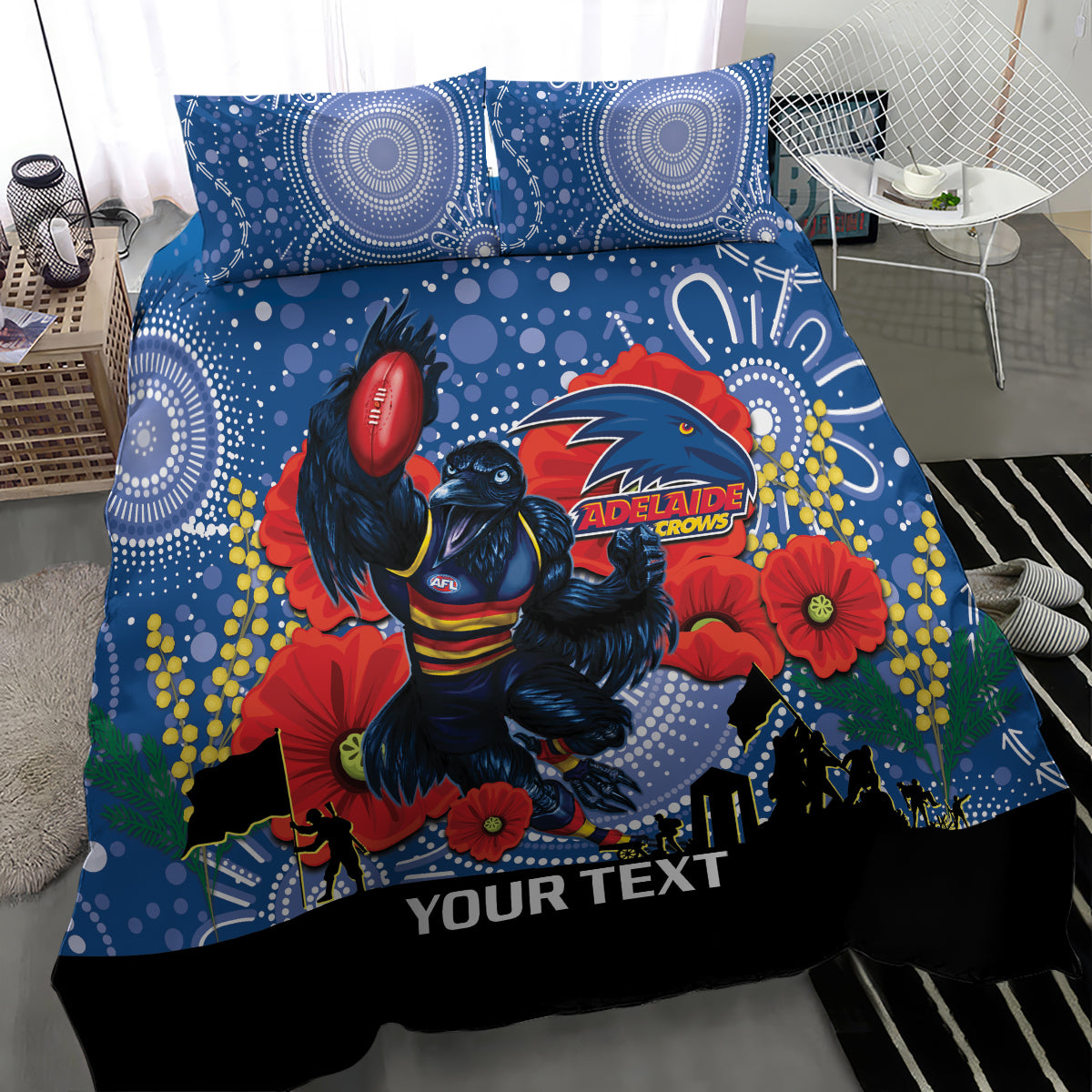 Custom Crows Football ANZAC Bedding Set Gallipoli Camouflage With Poppies - Vibe Hoodie Shop